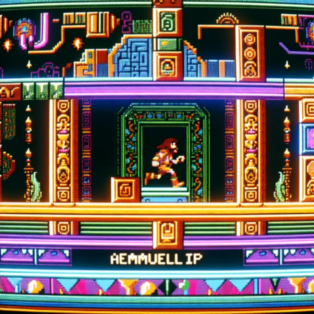 Kolorowa wizualizacja poziomu w stylu klasycznych gier arcade