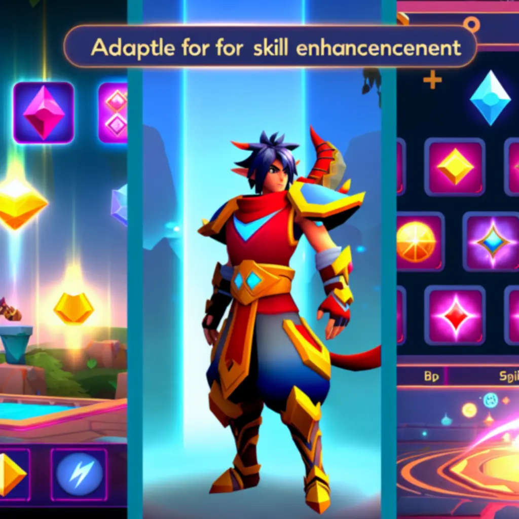 Postać w Super Maze World otoczona przedmiotami zwiększającymi jej statystyki