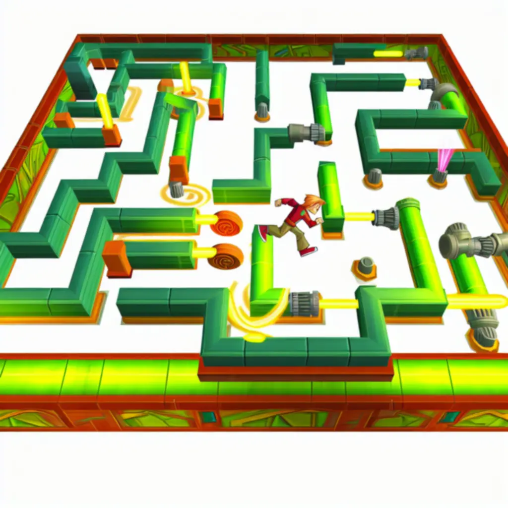 Widok barwnego poziomu labiryntu z pułapkami w Super Maze World