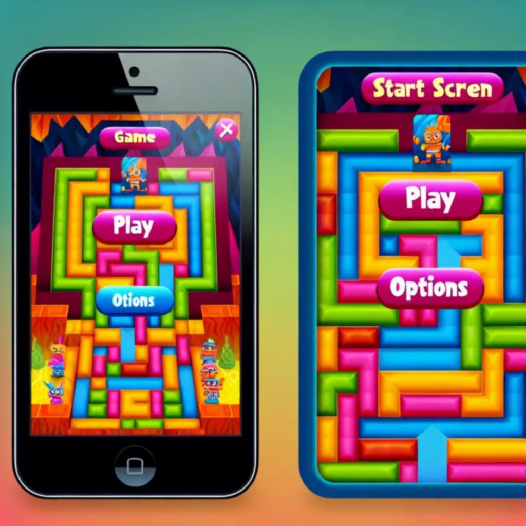 Ekran startowy gry Super Maze World prezentujący kolorowy labirynt