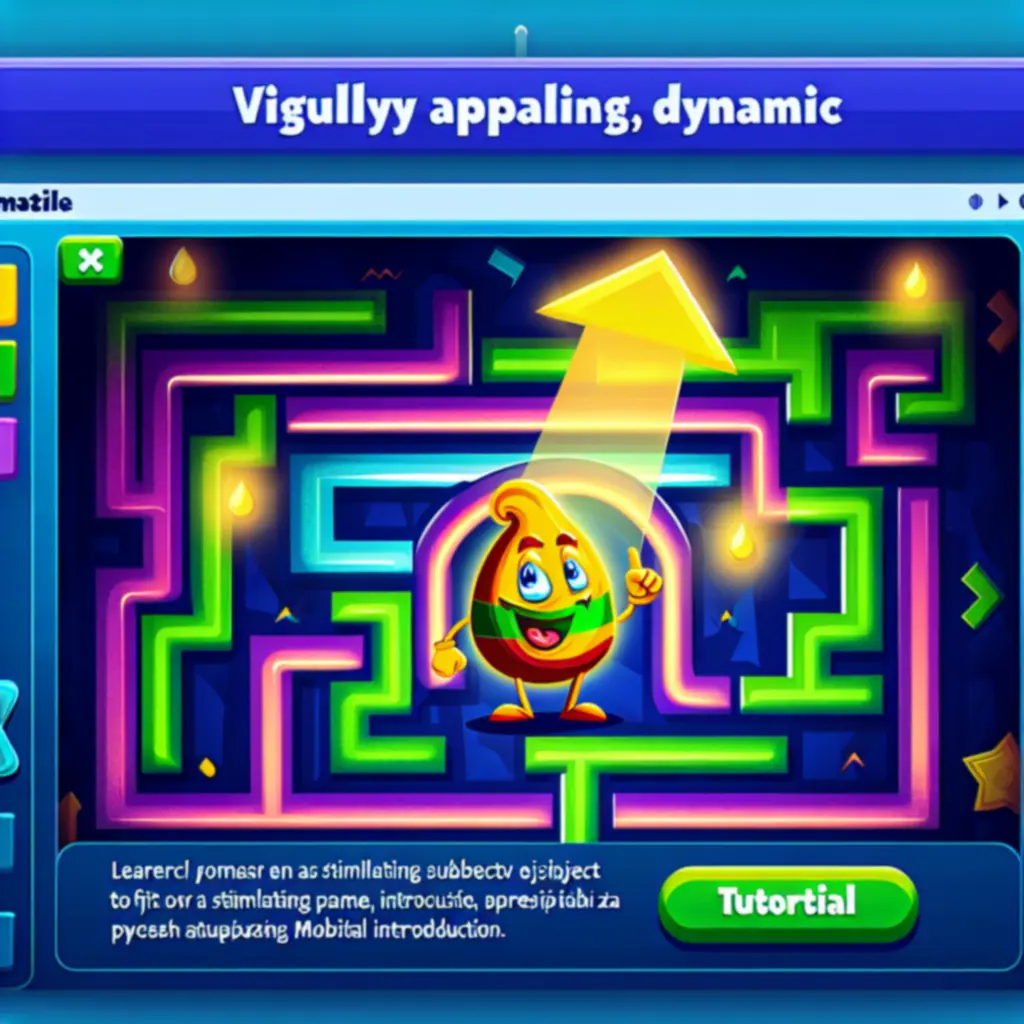 Ekran samouczka Super Maze World z kolorowym labiryntem i podpowiedziami dla gracza.